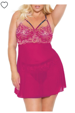 Pink Pussycat Babydoll & Thong - 3XLarge/ 4XLarge - Pink/Rose Gold