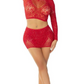 Leg Avenue Rhinestone Lace and Net Crop Top with Heart Keyhole Detail and Mini Skirt (2 Piece)