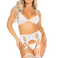 Leg Avenue Lace Bra Top with Dual Strap Detail G-String Panty and Lace Top Garter Belt Stockings