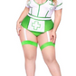 Leg Avenue Nurse Feelgood Snap Crotch Garter Bodysuit with Attached Apron and Hat Headband (2 Piece) - 1X/2X - Green/White