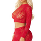 Leg Avenue Rhinestone Lace and Net Crop Top with Heart Keyhole Detail and Mini Skirt (2 Piece)