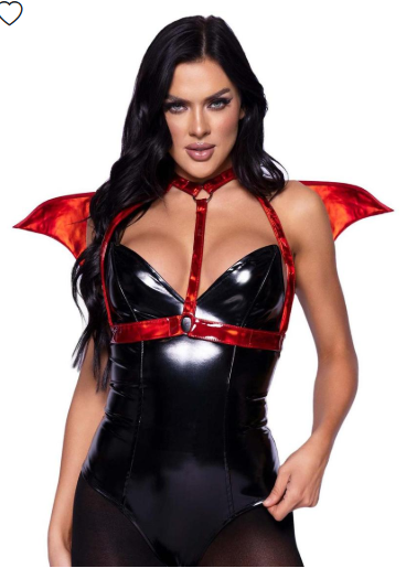 Iridescent Vinyl Devil Wing Body Harness - O/S - Red