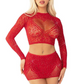 Leg Avenue Rhinestone Lace and Net Crop Top with Heart Keyhole Detail and Mini Skirt (2 Piece)