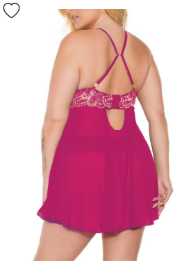 Pink Pussycat Babydoll & Thong - 3XLarge/ 4XLarge - Pink/Rose Gold